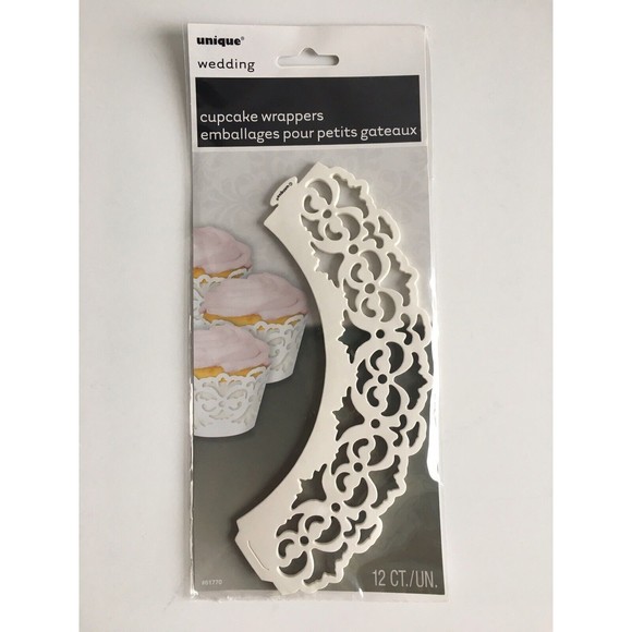 Unique Cupcake Wrapper Wedding Special Occasion White Laser-Cut12/pkg Lot of 4 - Picture 1 of 3
